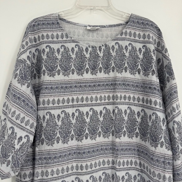 J Jill Pure Jill Top Boho Hippie Hemp Cotton Popover Paisley 3/4 Sleeve size L - Picture 4 of 10